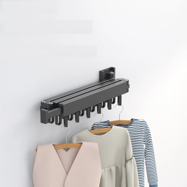 Folding Clothes Hanger Wall Mount Retractable Cloth Drying Rack